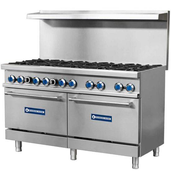 Standard Range SR-R60-NG 60" Natural Gas Commercial Range with 10 Burner, 2 Oven, 366,000 BTU - Top Restaurant Supplies