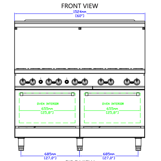 Standard Range SR-R60-NG 60" Natural Gas Commercial Range with 10 Burner, 2 Oven, 366,000 BTU - Top Restaurant Supplies