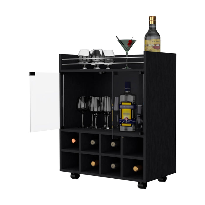 Bradley Black 8-Bottle Rack Bar Cart - Top Restaurant Supplies - Bar Cart - Top Restaurant Supplies