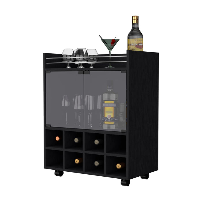 Bradley Black 8-Bottle Rack Bar Cart - Top Restaurant Supplies - Bar Cart - Top Restaurant Supplies