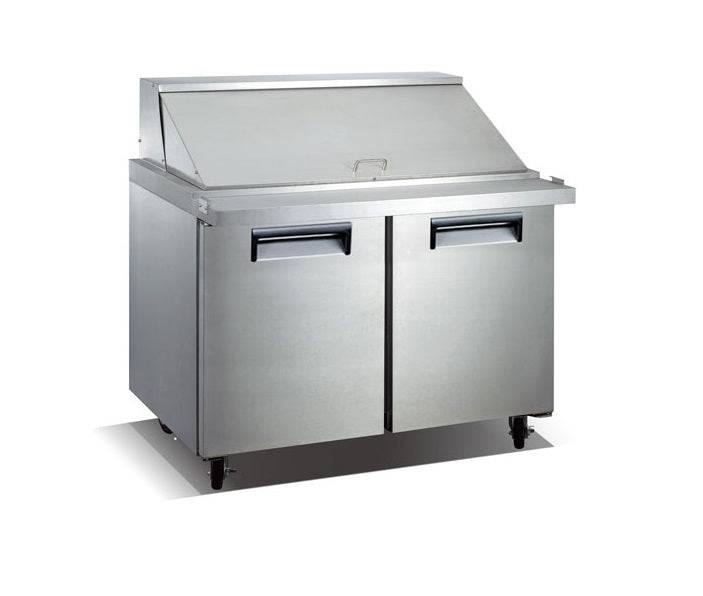 Universal Coolers SC-48-BMI 47" Two Door Sandwich Prep Table with 2 Shelves and 18 Pans, Self-Contained - Top Restaurant Supplies