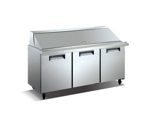 Universal Coolers SC-72-BMI 70.4" Three Door Sandwich Prep Table with 3 Shelves and 30 Pans, Self-Contained - Top Restaurant Supplies