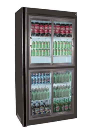 Universal Coolers RW-38 38" Four Sliding Door Merchandiser Refrigerator with 8 Shelves, Remote - Top Restaurant Supplies