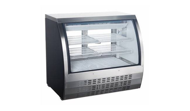 Universal Coolers FCI-48-SC 48" Refrigerated Deli Display Case, Counter Height with 6 Shelves, Curved Glass, Self-Contained, Stainless Steel - Top Restaurant Supplies