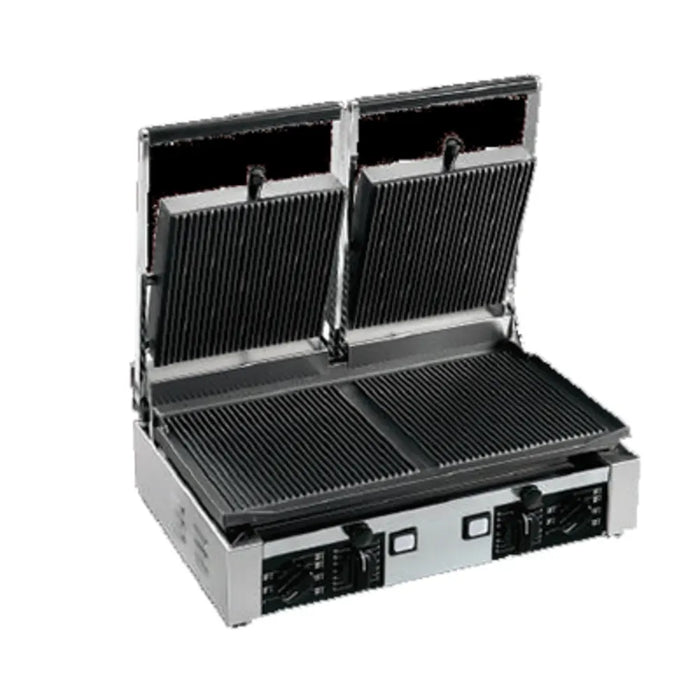 Univex Ppress2r Double Cast Iron Ribbed Plate Panini Press - Top Restaurant Supplies