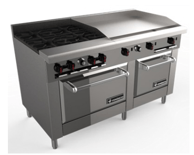 Venancio R602ST-24B36G 60" Elite Combo Range with 6 Burners, 2 Manual Griddle on right, 2 Ovens, Restaurant Series - Top Restaurant Supplies