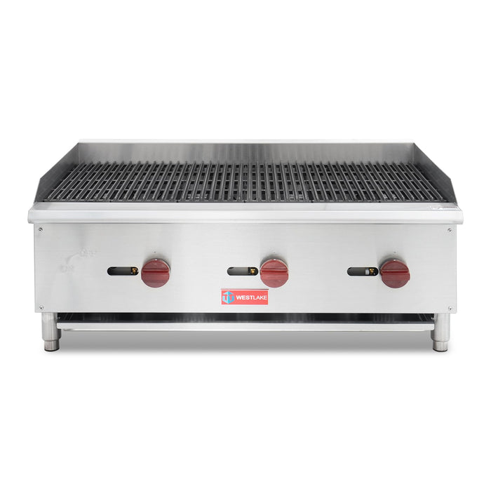 Commercial Charbroiler, WESTLAKE 36" Gas Countertop Radiant Charbroiler 3 Burner Char Broiler- 90,000 BTU