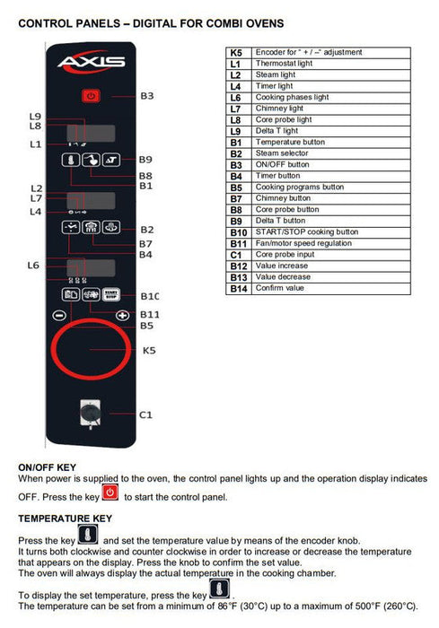 Axis AX-CL06M Full Size Combi Oven Manual Controls - Reversing Fans - 6 Shelves - Top Restaurant Supplies