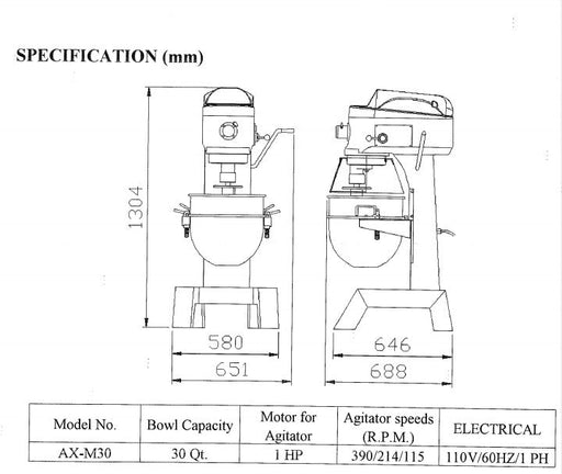 Axis AX-M30 30 Quart Mixer - Top Restaurant Supplies