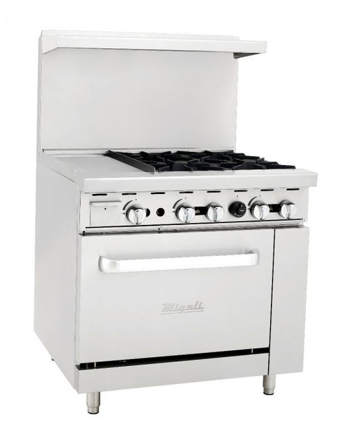 Migali 4 Burner Range, 12" Griddle Left Side, (1) Oven, Liquid Propane, C-RO4-12GL-LP - Top Restaurant Supplies