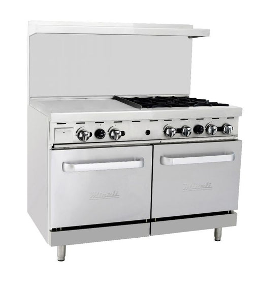 Migali 4 Burner Range, 24" Griddle Left Side, (2) Ovens, Natural Gas, C-RO4-24GL-NG - Top Restaurant Supplies