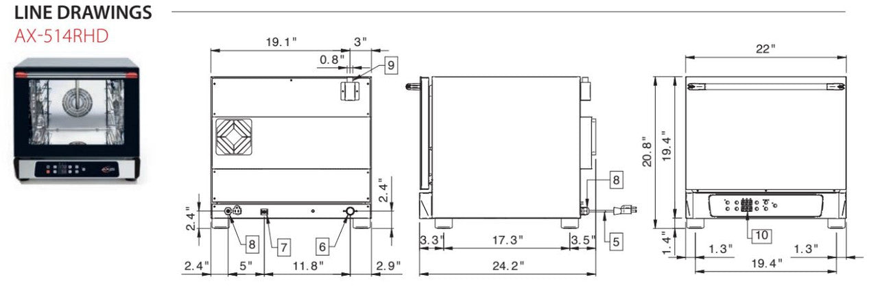 Axis AX-514RHD Half Size Convection Oven with Humidity Digital controls - Reversing Fan - 4 shelves - Top Restaurant Supplies