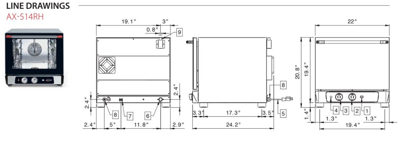 Axis AX-514RH Half Size Convection Oven with Humidity
 Manual Controls - Reversing Fan - 4 shelves - Top Restaurant Supplies