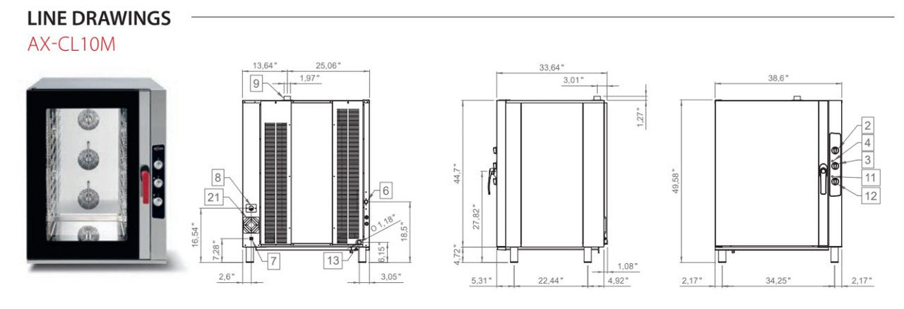 Axis AX-CL10M Full Size Combi Oven Manual Controls - Reversing Fans - 10 Shelves - Top Restaurant Supplies