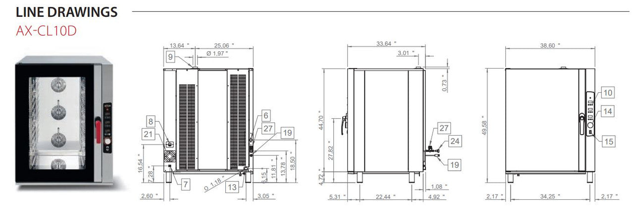 Axis AX-CL10D Full Size Combi Oven Digital Controls - Reversing Fans - 10 Shelves - Top Restaurant Supplies