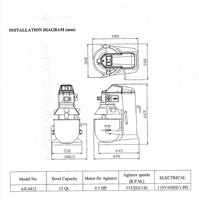 Axis AX-M12 12 Quart Mixer - Top Restaurant Supplies