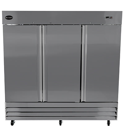 SABA S-72F 80 7/8" Three Door Reach-In Freezer Stainless Steel, 72 Cu. Ft. - Top Restaurant Supplies