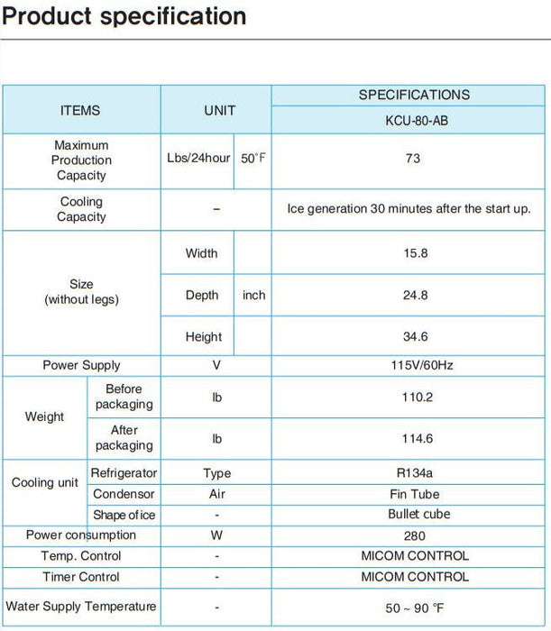 Kool-It KCU-80-AB Undercounter Ice Maker, 73 Lbs. Per Day, Undercounter, Bell Shaped Ice - Top Restaurant Supplies