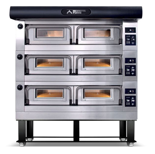 AMPTO P120E A3 X Electric Pizza Oven P120  49'' x 26'' x 7'' (Chamber)  208/240/60/3 - 3 Decks with tray guide base - Top Restaurant Supplies