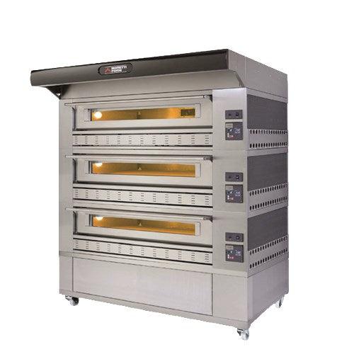 AMPTO P150G A3 Gas Pizza Oven P150G 58'' x 34'' x 7'' (Chamber) 3 Decks w/ enclosed base - Top Restaurant Supplies